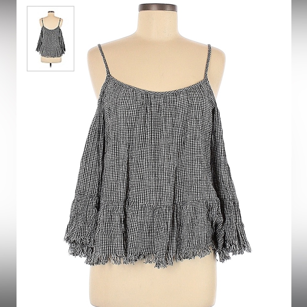 En Creme Black and White Strap Top with Short Sleeves